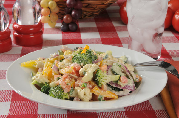 Stockfoto: Caesar · salade · plantaardige · Rood · Geel · paprika · broccoli