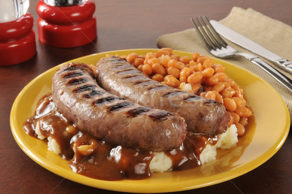 Bangers and mash with baked beans Stock photo © MSPhotographic
