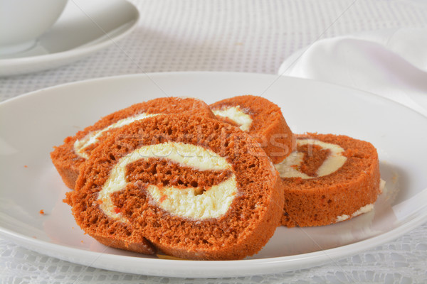 Karottenkuchen rollen Platte Kaffee süß Stock foto © MSPhotographic