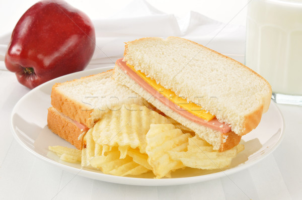 сэндвич яблоко молоко сыра картофельные чипсы стекла Сток-фото © MSPhotographic