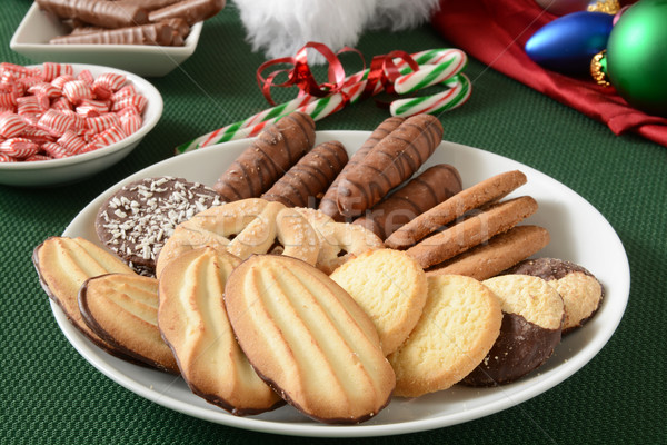 Weihnachten candy Cookies Platte Pfefferminze Süßigkeiten Stock foto © MSPhotographic