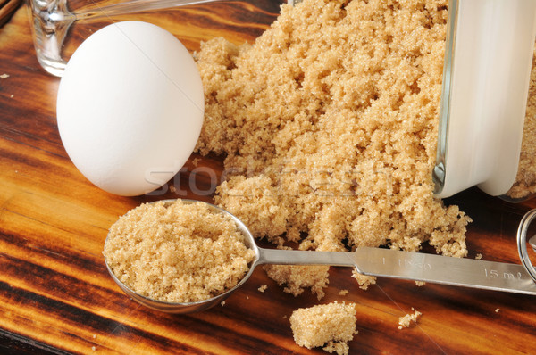 Főzés hozzávalók barnacukor tojások mér kanál Stock fotó © MSPhotographic