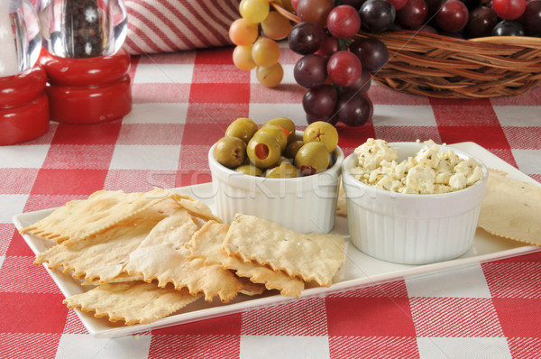 flatbread crackers with olives and feta cheese Stock photo © MSPhotographic