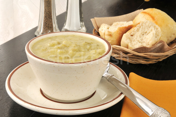 Tasse Kartoffel Lauch Suppe Abendessen Rollen Stock foto © MSPhotographic