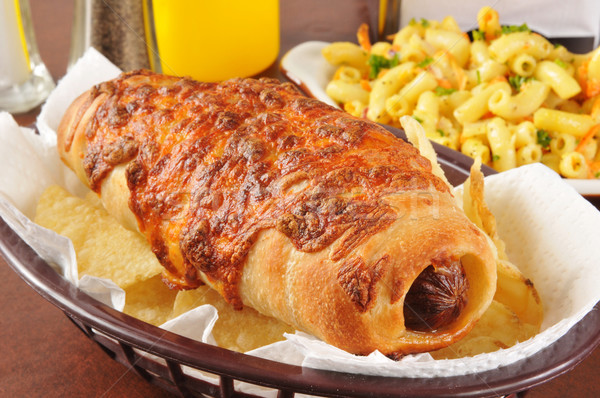 Hot dog deken gesmolten kaas gebak varkens Stockfoto © MSPhotographic