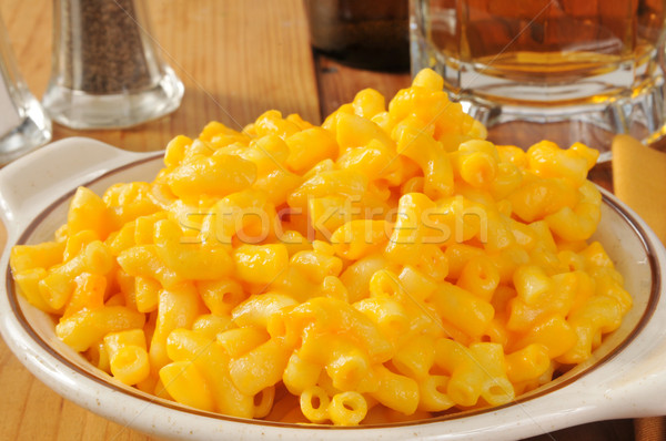 Stockfoto: Macaroni · kaas · kom · geserveerd · bier · voedsel