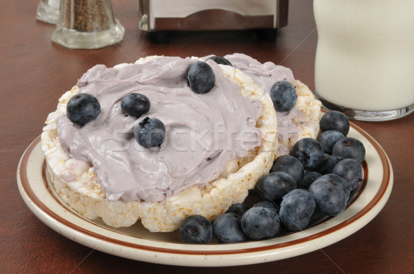 Blueberry cream cheese on rice cakes with milk Stock photo © MSPhotographic