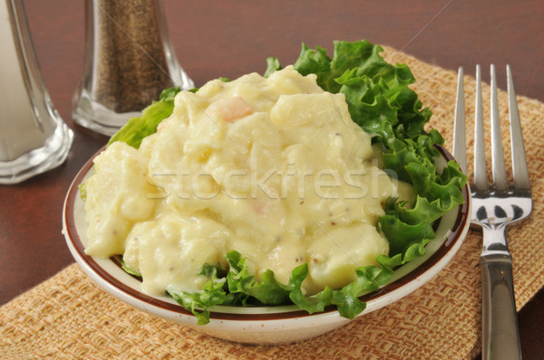Mustar salata de cartofi mic castron furculiţă cartof Imagine de stoc © MSPhotographic