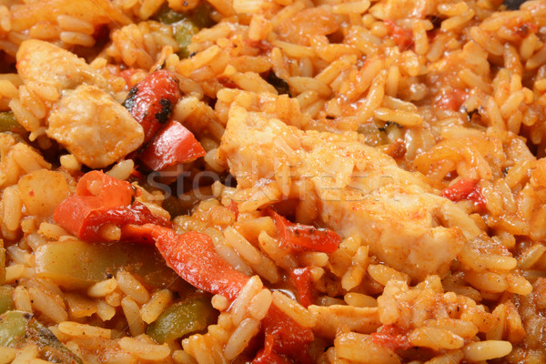 Foto stock: Pollo · primer · plano · verde · pimientos · arroz · comida