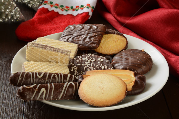 Karácsony sütik tányér gurmé nápolyi sötét Stock fotó © MSPhotographic