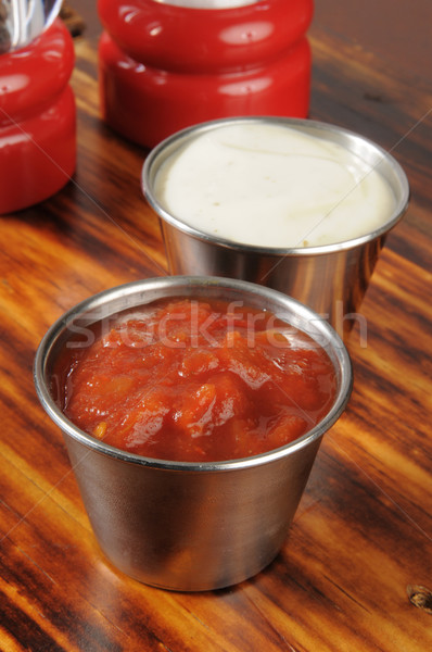 Salsa ranch konzervdoboz csészék öntet piros Stock fotó © MSPhotographic