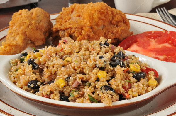 Blackbean quinoa salad with fried chicken Stock photo © MSPhotographic