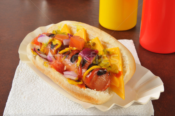 Chicago stílus hot dog összes vacsora ebéd Stock fotó © MSPhotographic