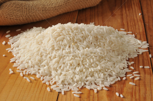 Fehér rizs rusztikus fa asztal zsákvászon étel Stock fotó © MSPhotographic