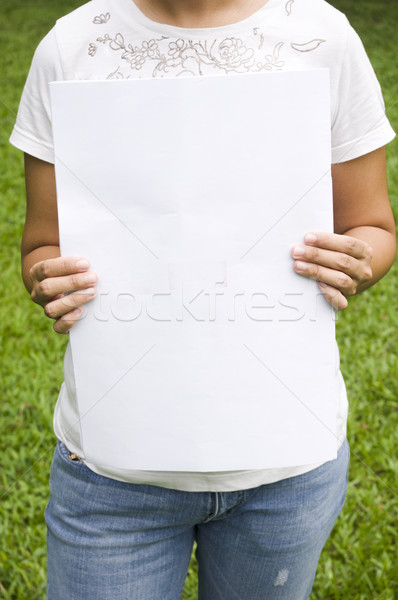 Nő tart tábla lány marketing fehér Stock fotó © mtkang