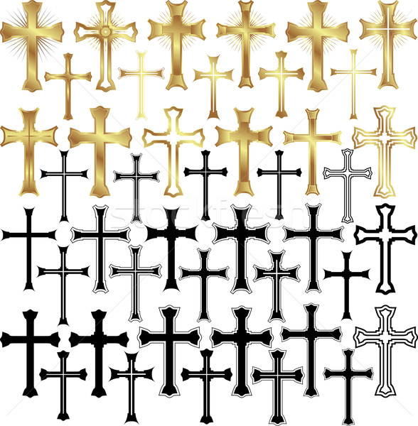 Stock foto: Kreuz · Set · Gold · schwarz · Kreuze · Zeichen