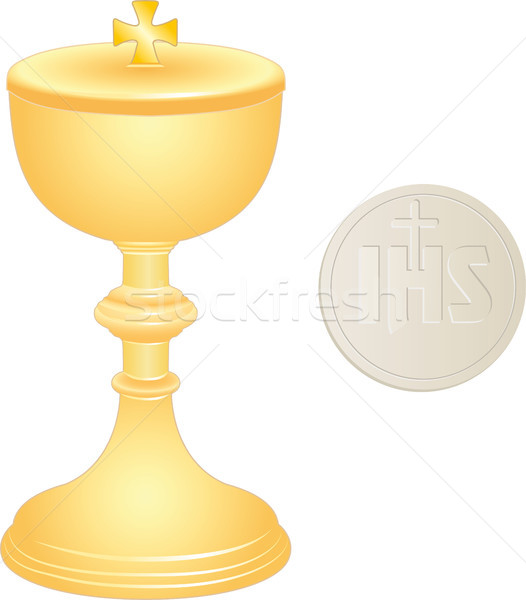 liturgical golden chalice and wafer Stock photo © mtmmarek