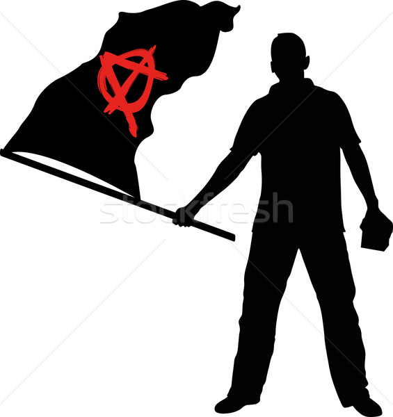 Anarchia człowiek banderą sylwetka wsparcia ludzi Zdjęcia stock © mtmmarek