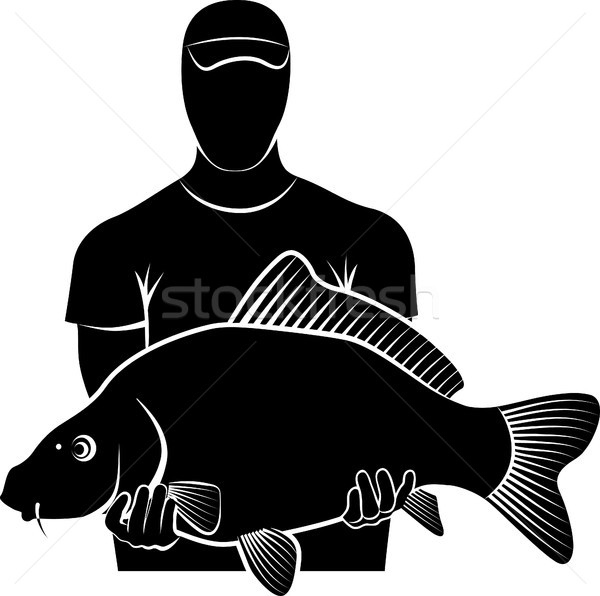 Karpfen Silhouette Fischer halten groß Fisch Stock foto © mtmmarek