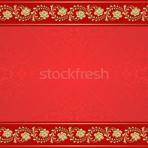 Rot golden floral Grenze Hintergrund Welle Stock foto © mtmmarek