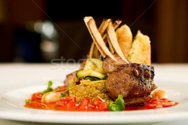 [[stock_photo]]: Grillés · agneau · servi · couscous · soleil · séché