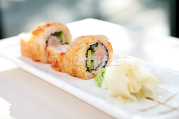 Rák maki wasabi gyömbér tányér étel Stock fotó © mtoome