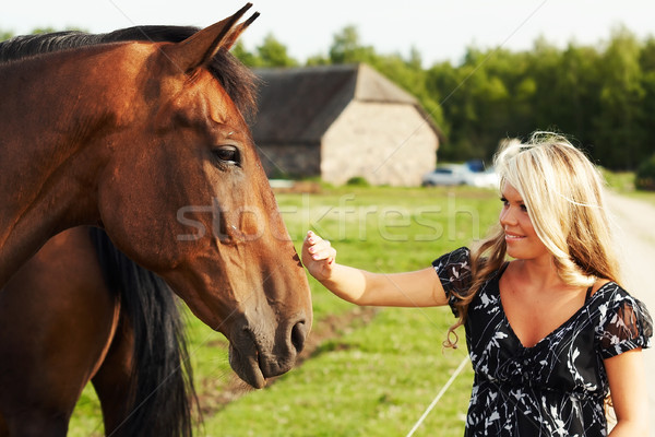 девушки лошади Cute прикасаться носа Сток-фото © mtoome