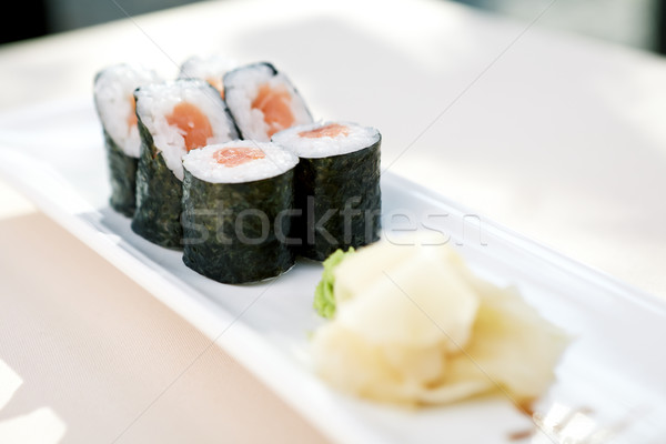 Tonhal maki wasabi gyömbér tányér étel Stock fotó © mtoome