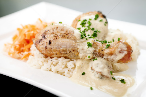 Kurczaka nogi ryżu marchew Sałatka żywności Zdjęcia stock © mtoome