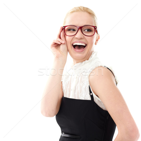 笑 年輕 女士 眼鏡 白 面對 商業照片 © mtoome
