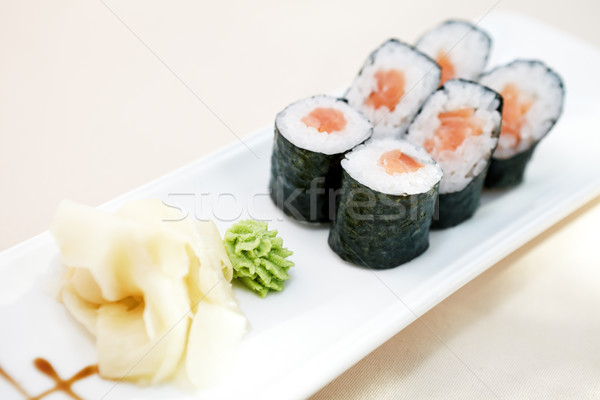 Stockfoto: Tonijn · maki · wasabi · gember · plaat · voedsel