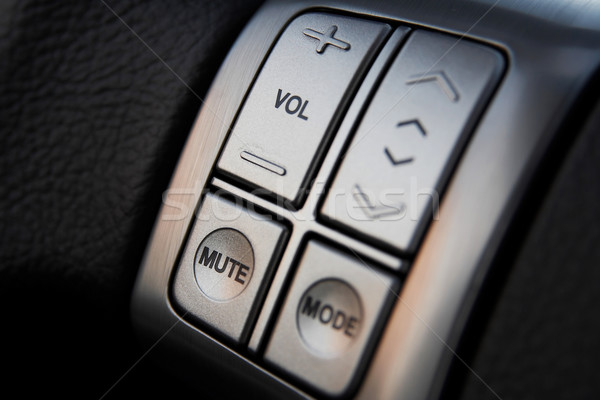 Stockfoto: Auto · audio · controle · knoppen · stuur · technologie