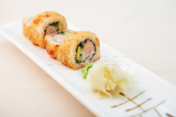 Stock fotó: Rák · maki · wasabi · gyömbér · tányér · étel