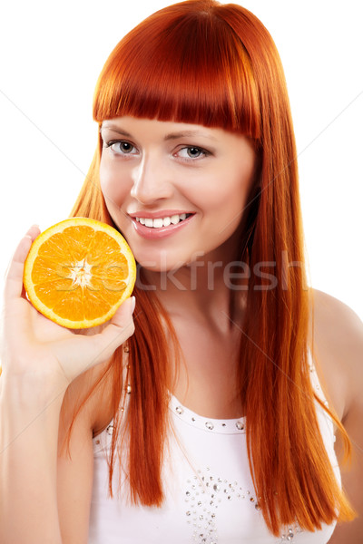 商業照片: 橙 · 年輕 · 女子 · 孤立 · 白