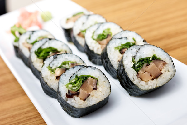 Stock photo: Rolls with shiitake mushrooms