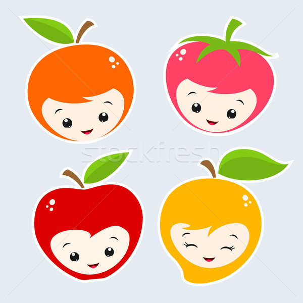 Rajz gyümölcsök aranyos gyümölcs arcok réteges Stock fotó © mumut