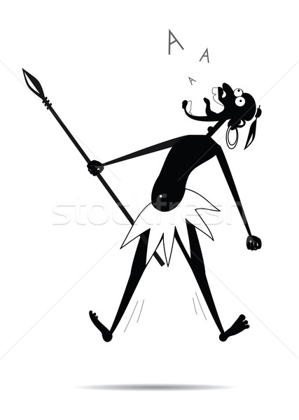 Aborigine with a spear and a earring is shouting Stock photo © my-photomir