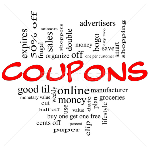 Coupons Word Cloud Concept in red & black Stock photo © mybaitshop