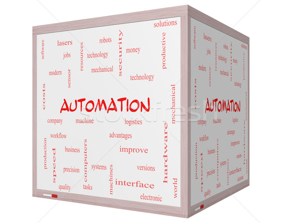 [[stock_photo]]: Automatisation · nuage · de · mots · 3D · cube · magnifique