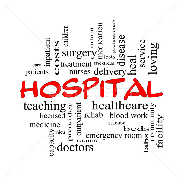 Hospital Word Cloud Concept in red caps Stock photo © mybaitshop