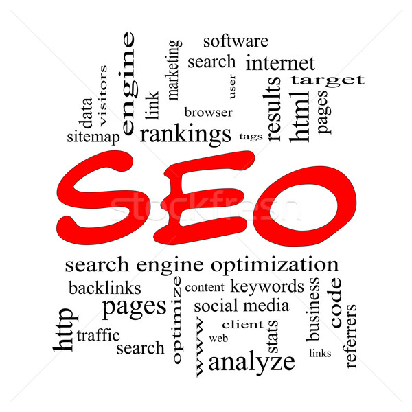 SEO Word Cloud Concept in red caps Stock photo © mybaitshop