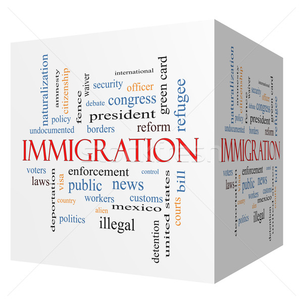 Immigrazione 3D cubo word cloud riforma Foto d'archivio © mybaitshop