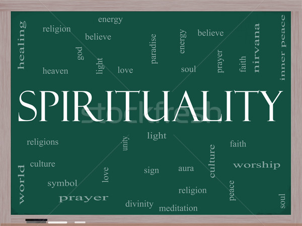 Spirituality Word Cloud Concept on a Blackboard Stock photo © mybaitshop