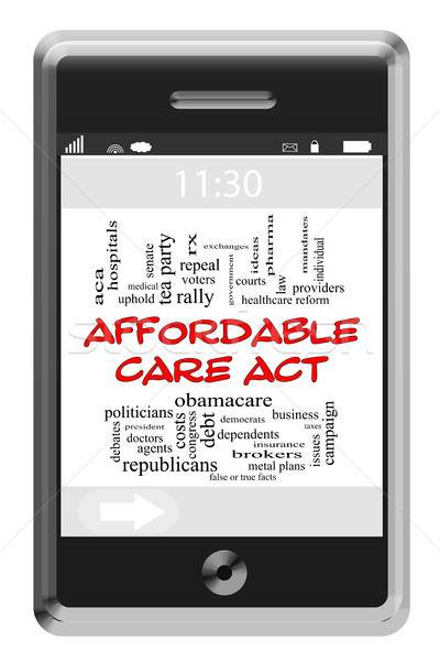 Affordable Care Act Word Cloud Concept on Touchscreen Phone Stock photo © mybaitshop