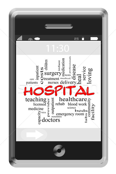 Hospital Word Cloud Concept on Touchscreen Phone Stock photo © mybaitshop