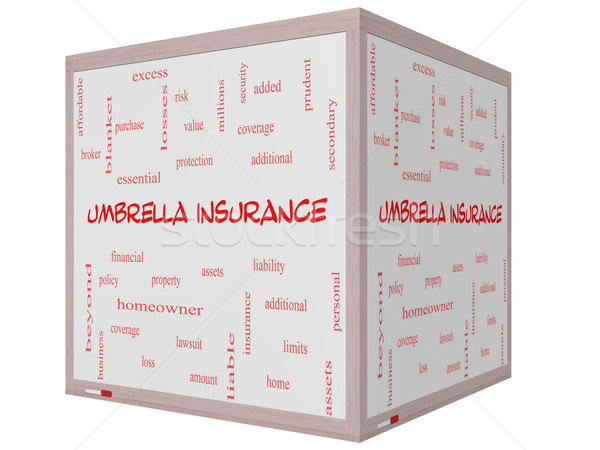 Umbrella Insurance Word Cloud Concept on a 3D cube Whiteboard Stock photo © mybaitshop