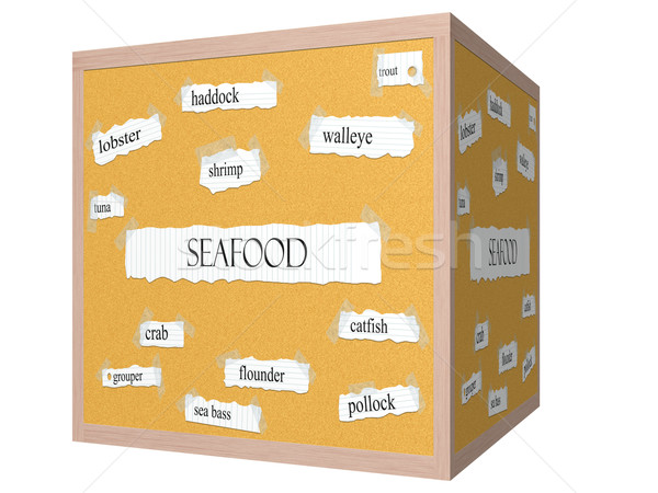 Seafood 3D cube Corkboard Word Concept Stock photo © mybaitshop