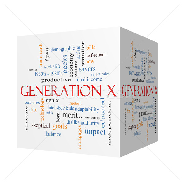 Generación x 3D cubo nube de palabras ahora Foto stock © mybaitshop