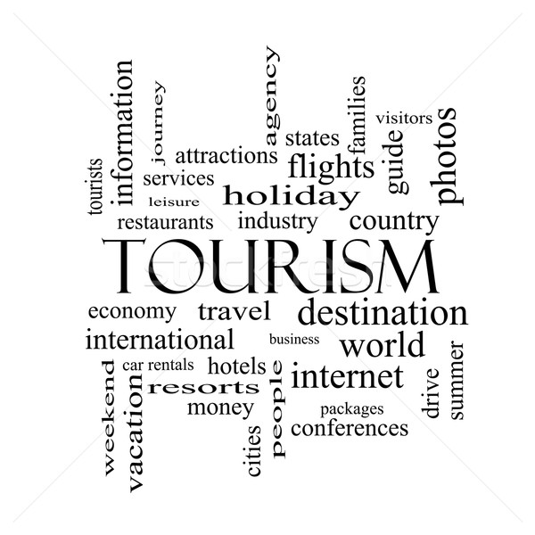 Tourism Word Cloud Concept in black and white Stock photo © mybaitshop