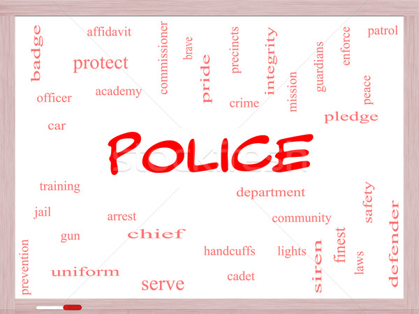 Police Word Cloud Concept on a Whiteboard Stock photo © mybaitshop